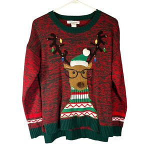 99 Jane Street Women’s Red Reindeer Bell Christmas Knit Sweater Long Sleeve Sm